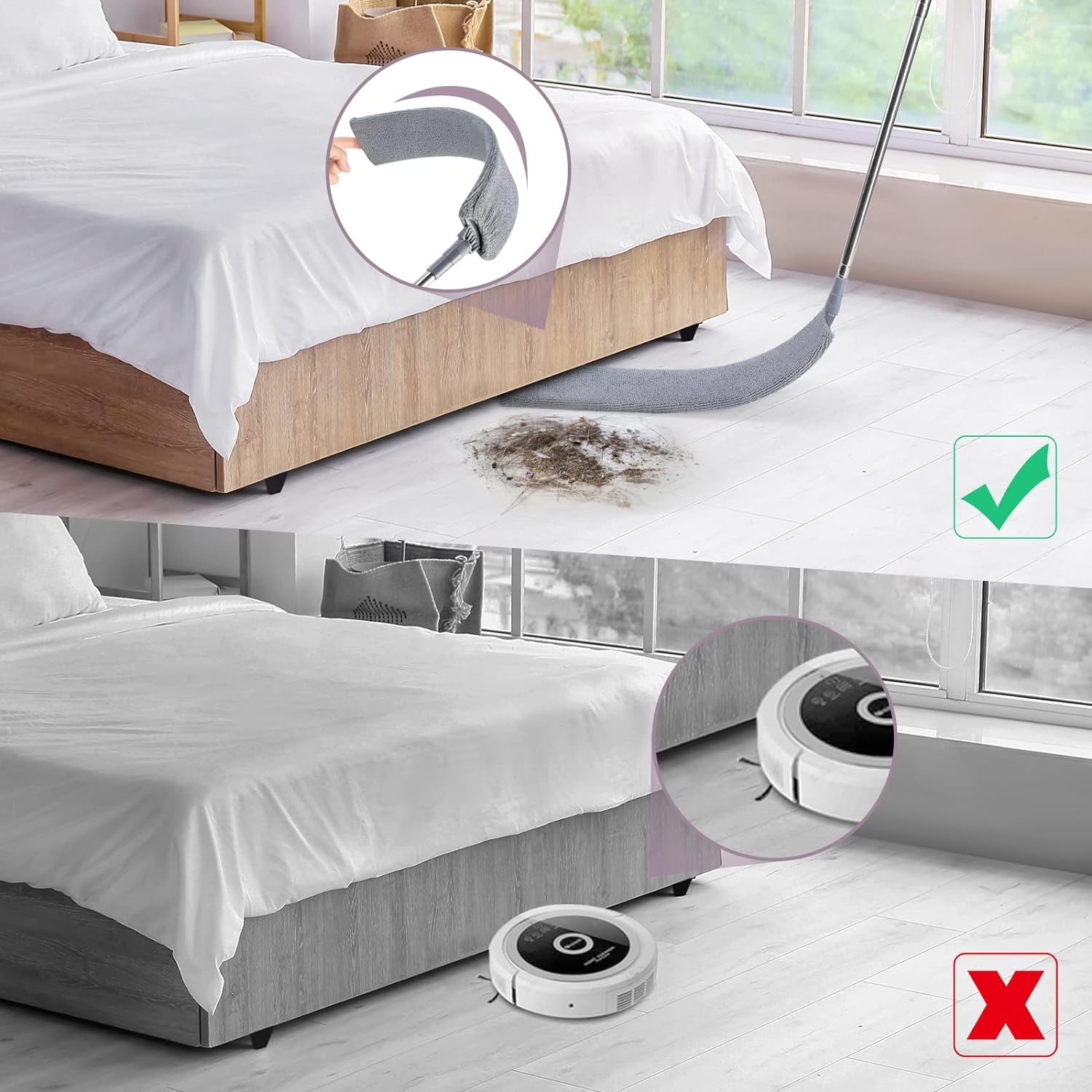 Extendable Gap Duster with 3 Reusable Microfiber Cloths