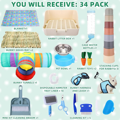 Complete Rabbit Starter Kit – 34-Piece Small Pet Care Set