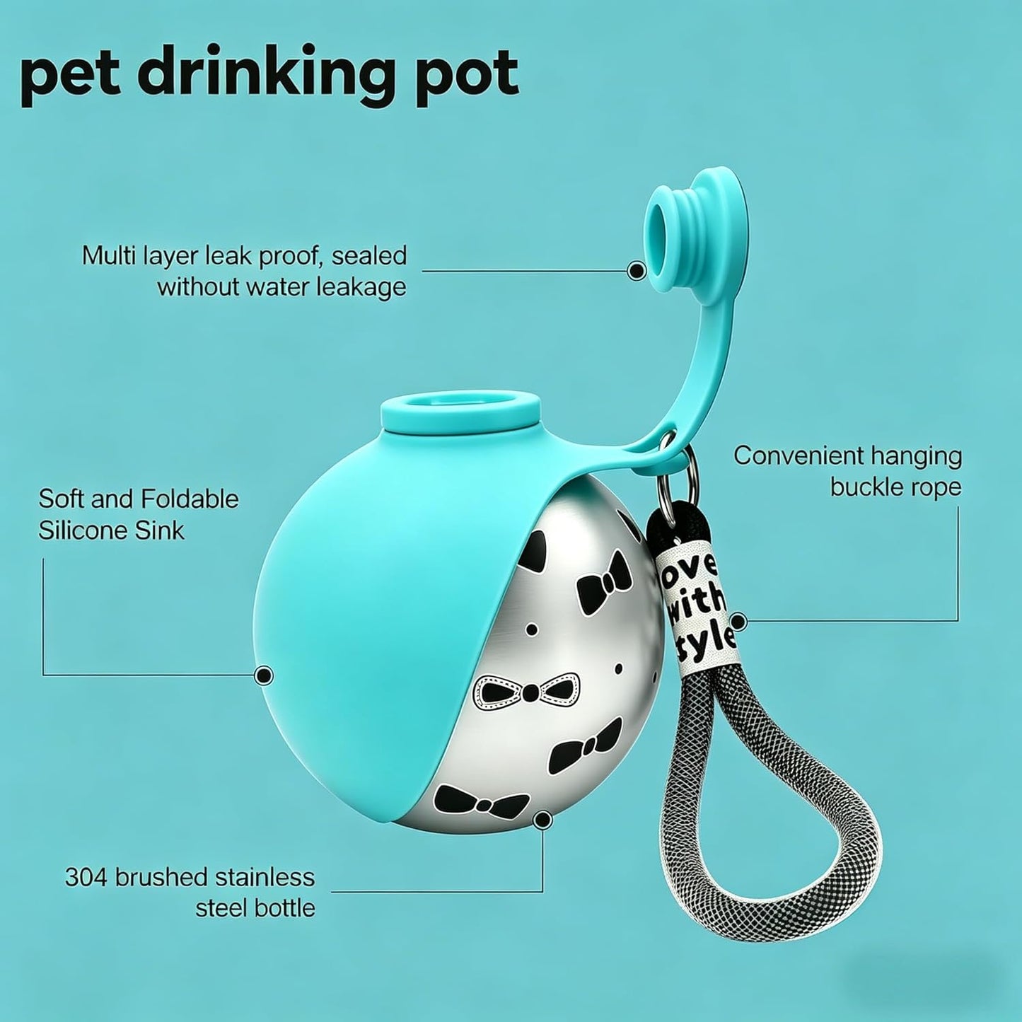 Portable Dog Water Bottle with Built-In Silicone Bowl – 10oz