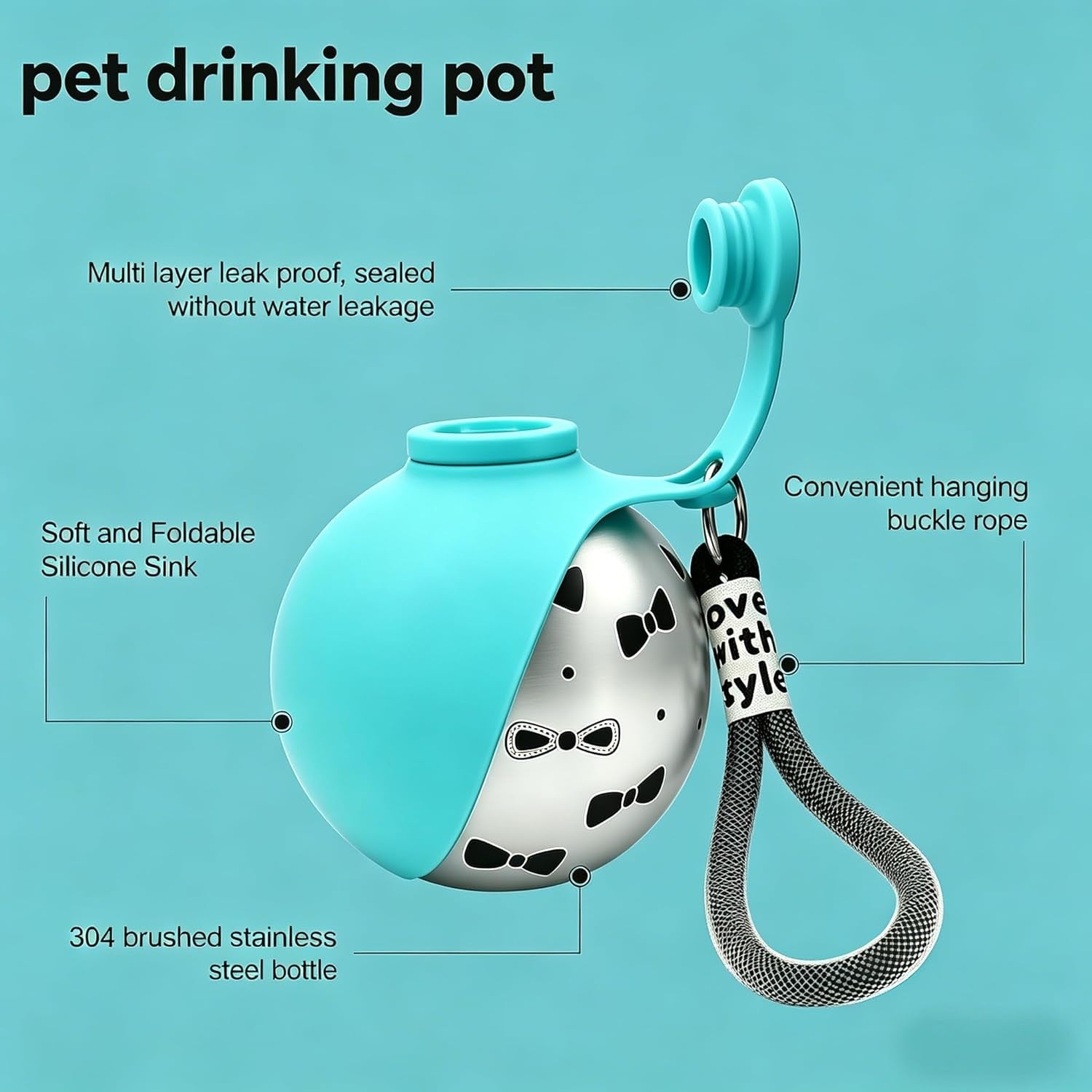Portable Dog Water Bottle with Built-In Silicone Bowl – 10oz