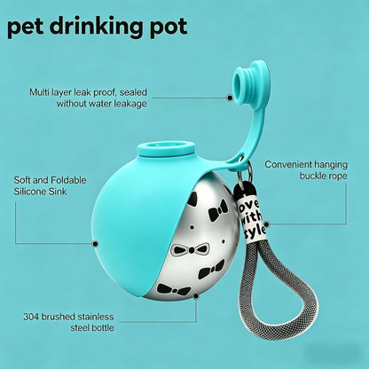 Portable Dog Water Bottle with Built-In Silicone Bowl – 10oz
