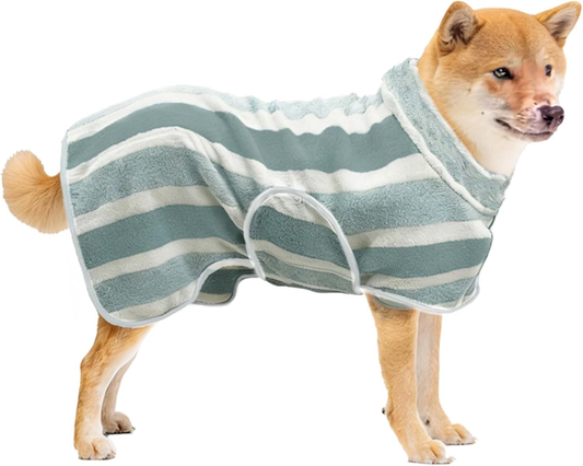Absorbent Striped Dog Bath Robe – Soft, Quick-Drying Microfiber Towel for Dogs