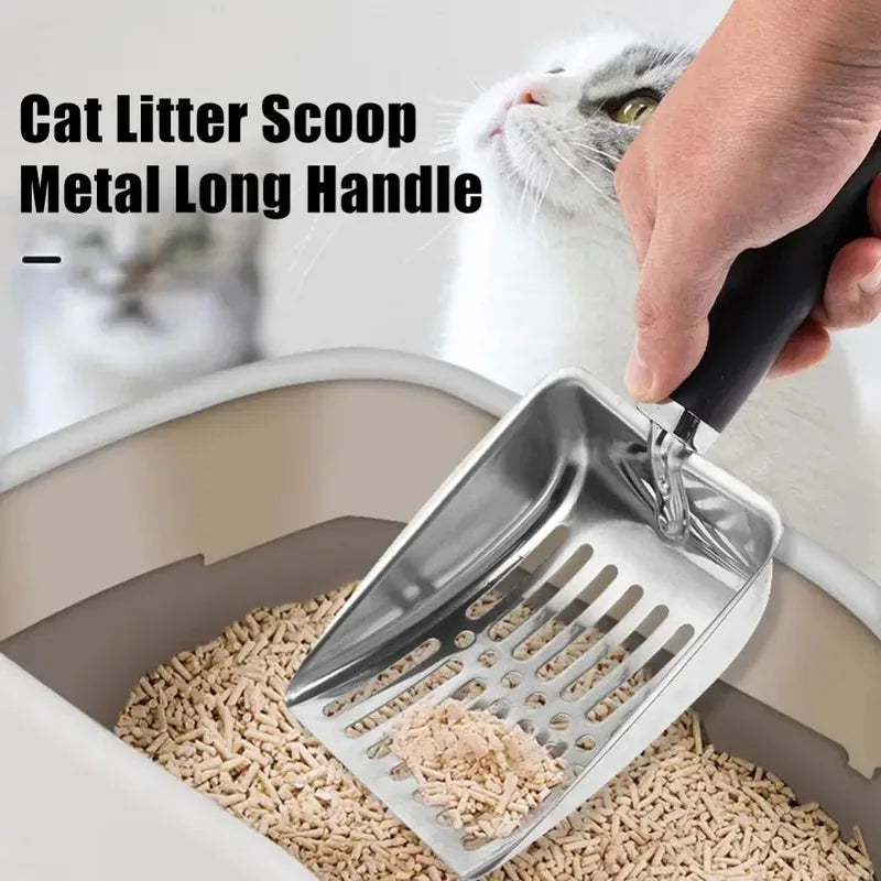 Stainless Steel Cat Litter Scoop with Deep Shovel & Long Handle