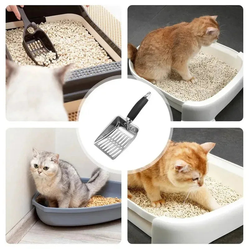 Stainless Steel Cat Litter Scoop with Deep Shovel & Long Handle