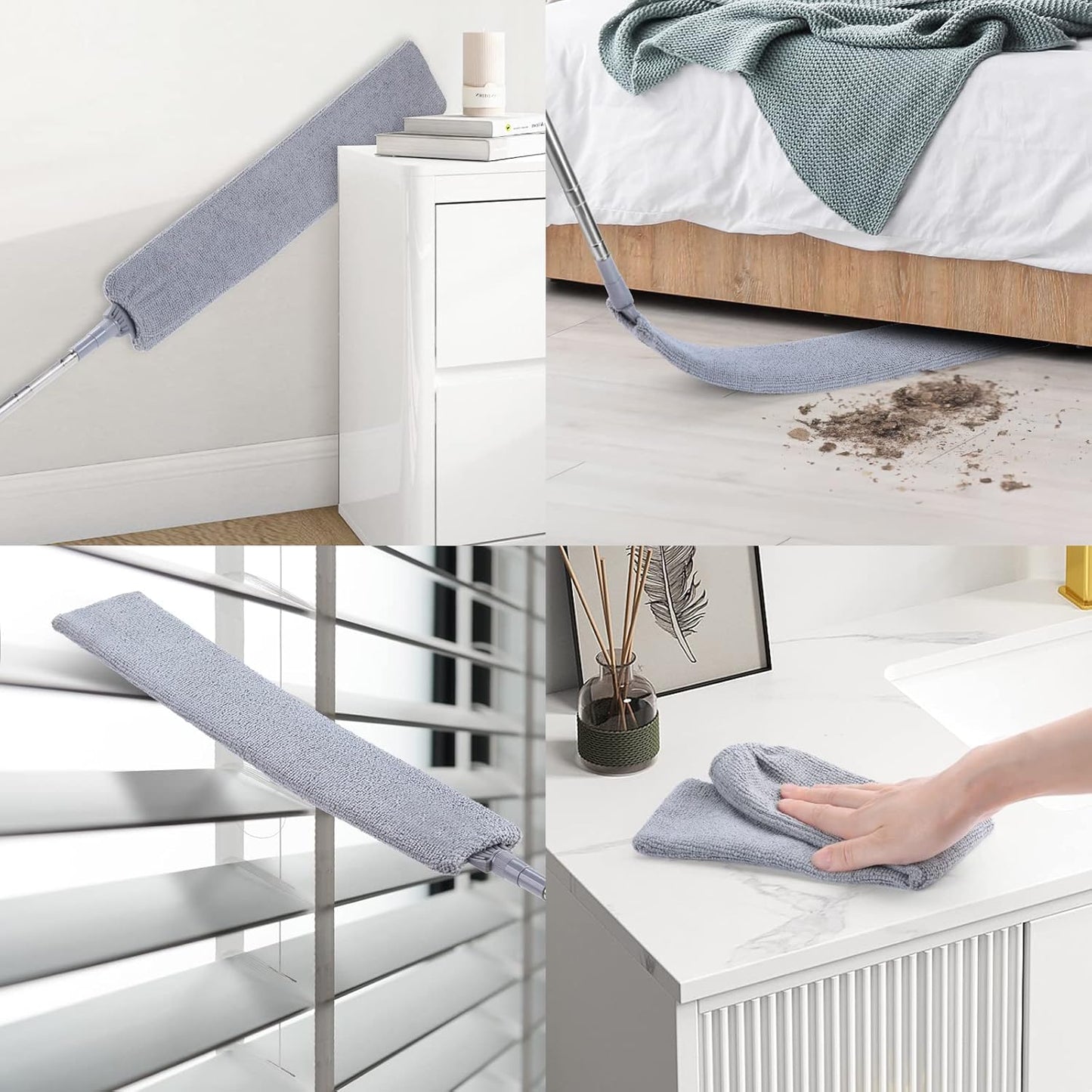 Extendable Gap Duster with 3 Reusable Microfiber Cloths