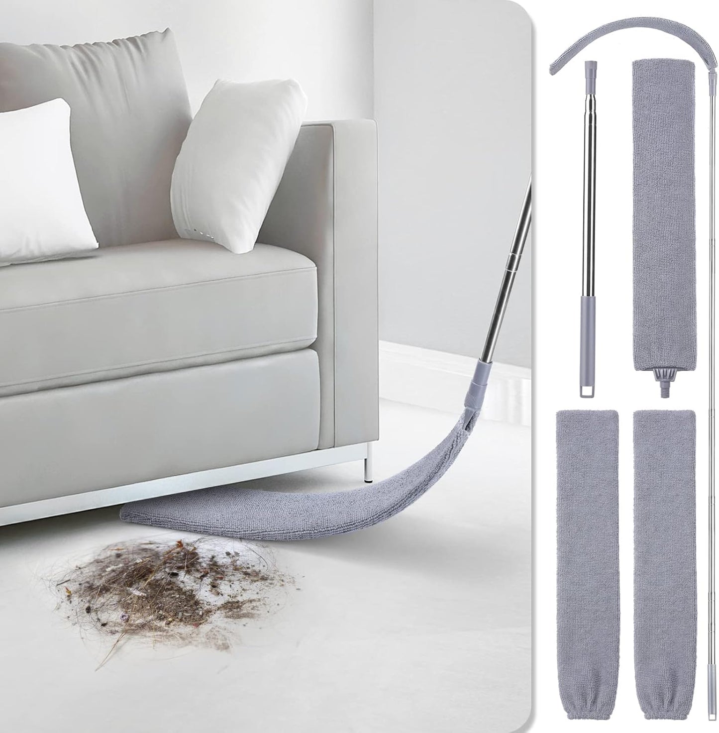 Extendable Gap Duster with 3 Reusable Microfiber Cloths